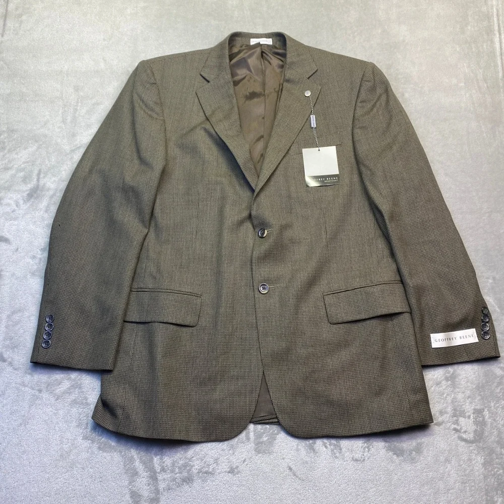 Geoffrey Beene Mens 44R Brown Wool Sport Coat Blazer Estate G471 Micro Check NWT